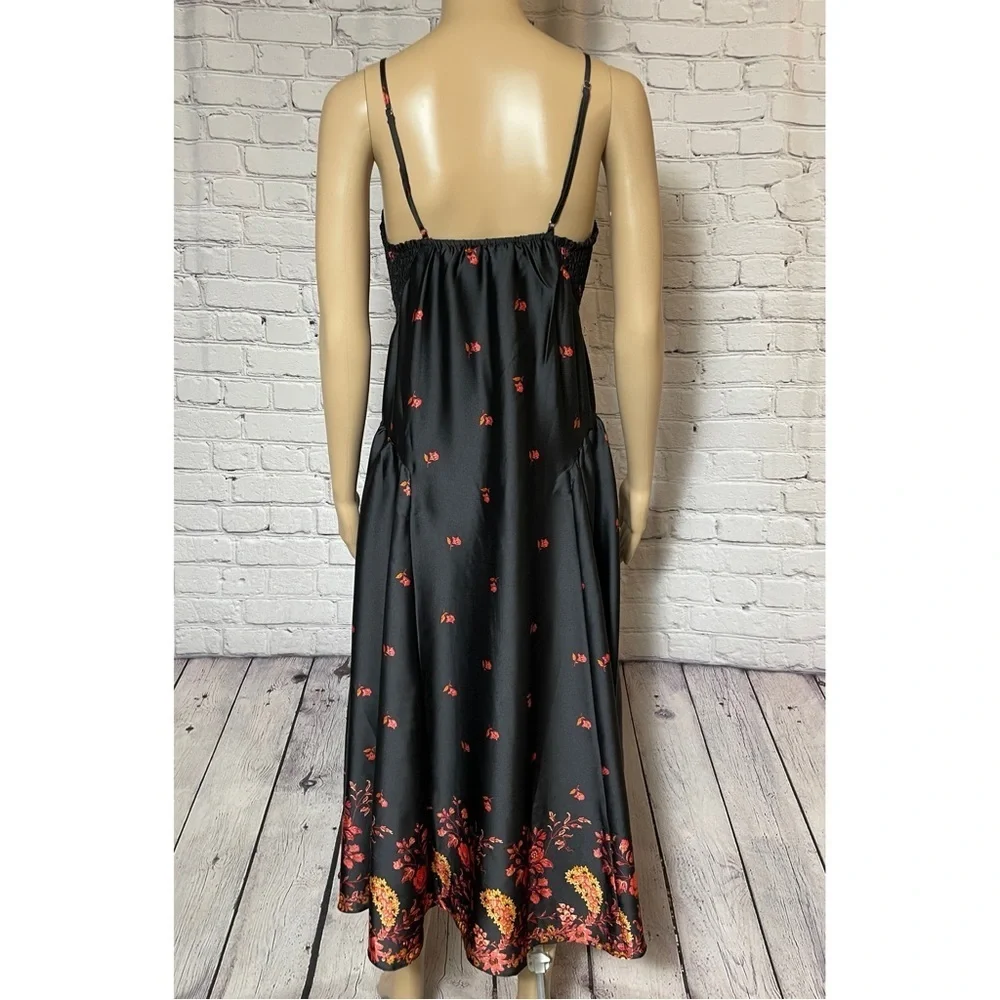 New Free People On My Own Floral Satin Black Dress Size XS